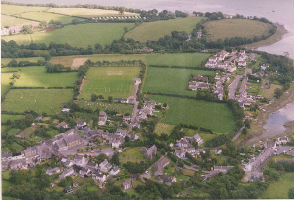 Aerial View of Llangwm Pembrokeshire showing elements of the village and across to Edwards Pill and Black Tar